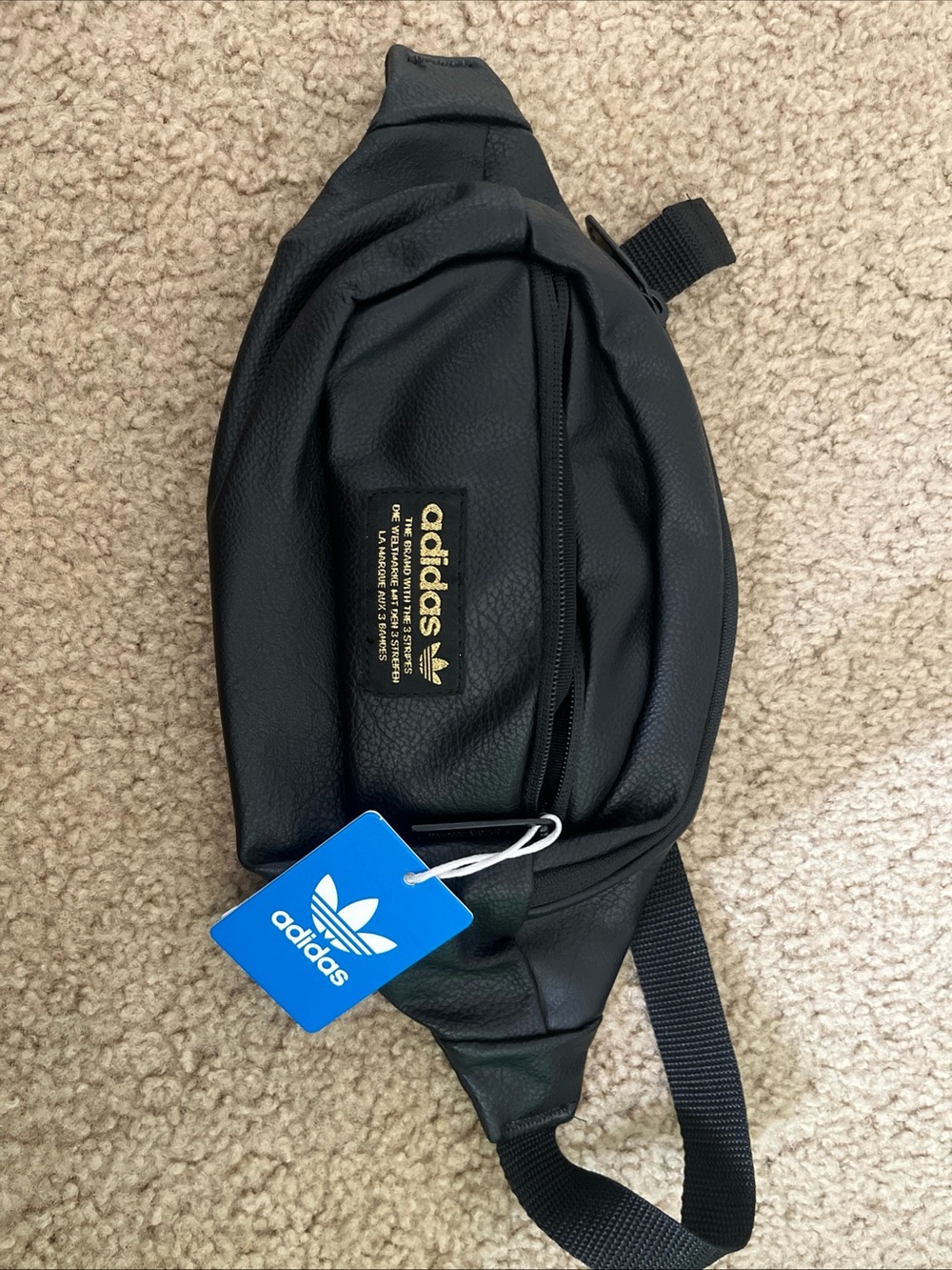 adidas Black Faux-Leather Waist Bag with Gold Logo
